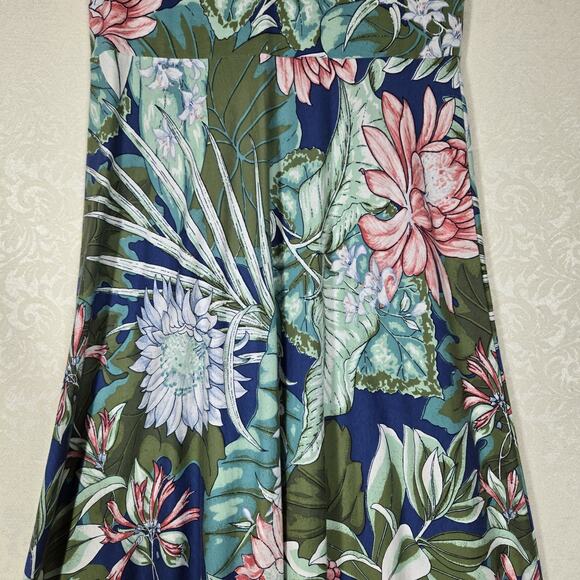 Chaps Maxi Dress sz M Green Blue Multi Floral 100% Cotton Knit V Neck Tropical - Picture 3 of 12